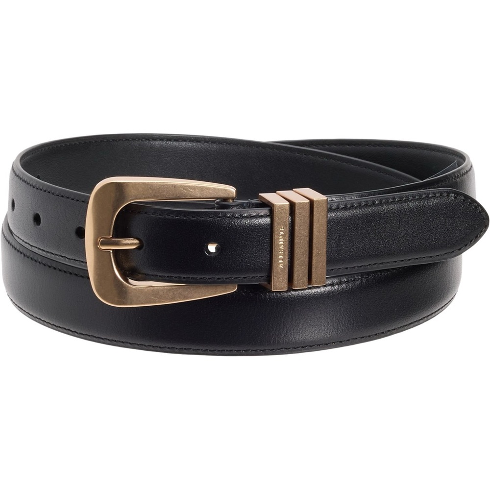 ALLSAINTS TRIPLE STRAP KEEPER BLACK LEATHER BELT EDGY BIKER Brass XL